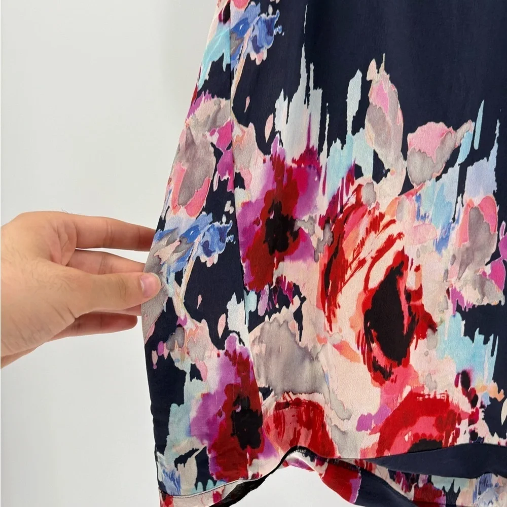 Kate Spade Blue Red Watercolor Floral Silk Sleeveless V-neck Relaxed Fit Top 4